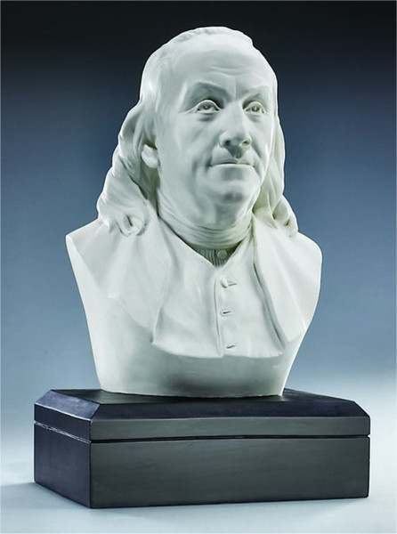 Ben Franklin Bust Sculpture White Finish Statue Head Portraiture Base